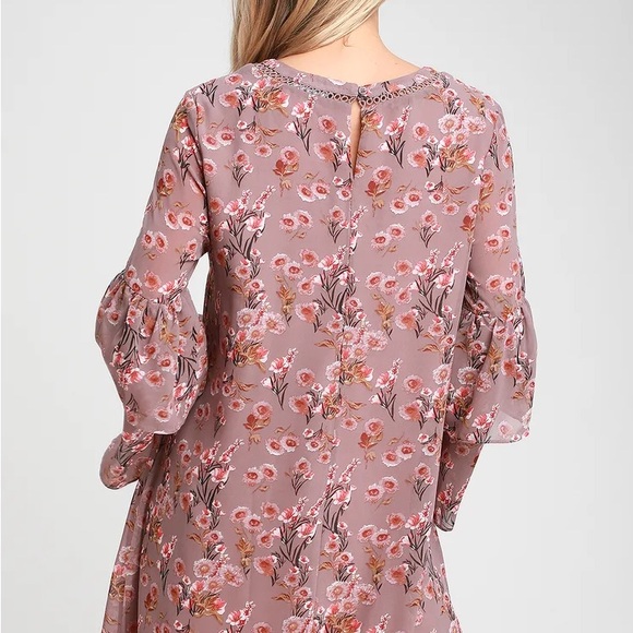 Lulus Day Date Mauve Floral Print Tiered Flounce Sleeve Mini Dress - Picture 2 of 4